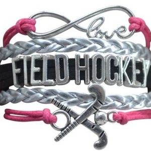 Girls Field Hockey Bracelet - Pink Silver & Black